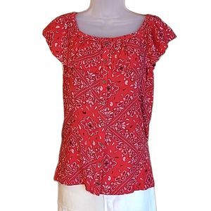 Mudd Paisley Pattern Top Ruffle Cap Sleeve Off, On, One Shoulder Bandana Shirt